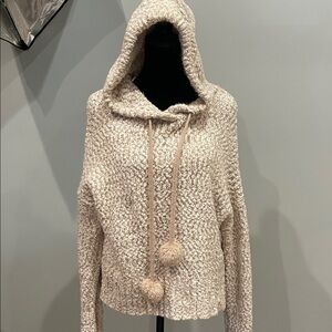 Cozy Cream Hooded Sweater with poms